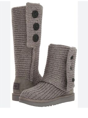 UGG Women's Classic Cardy knit boots grey sweater-knit upper size 7